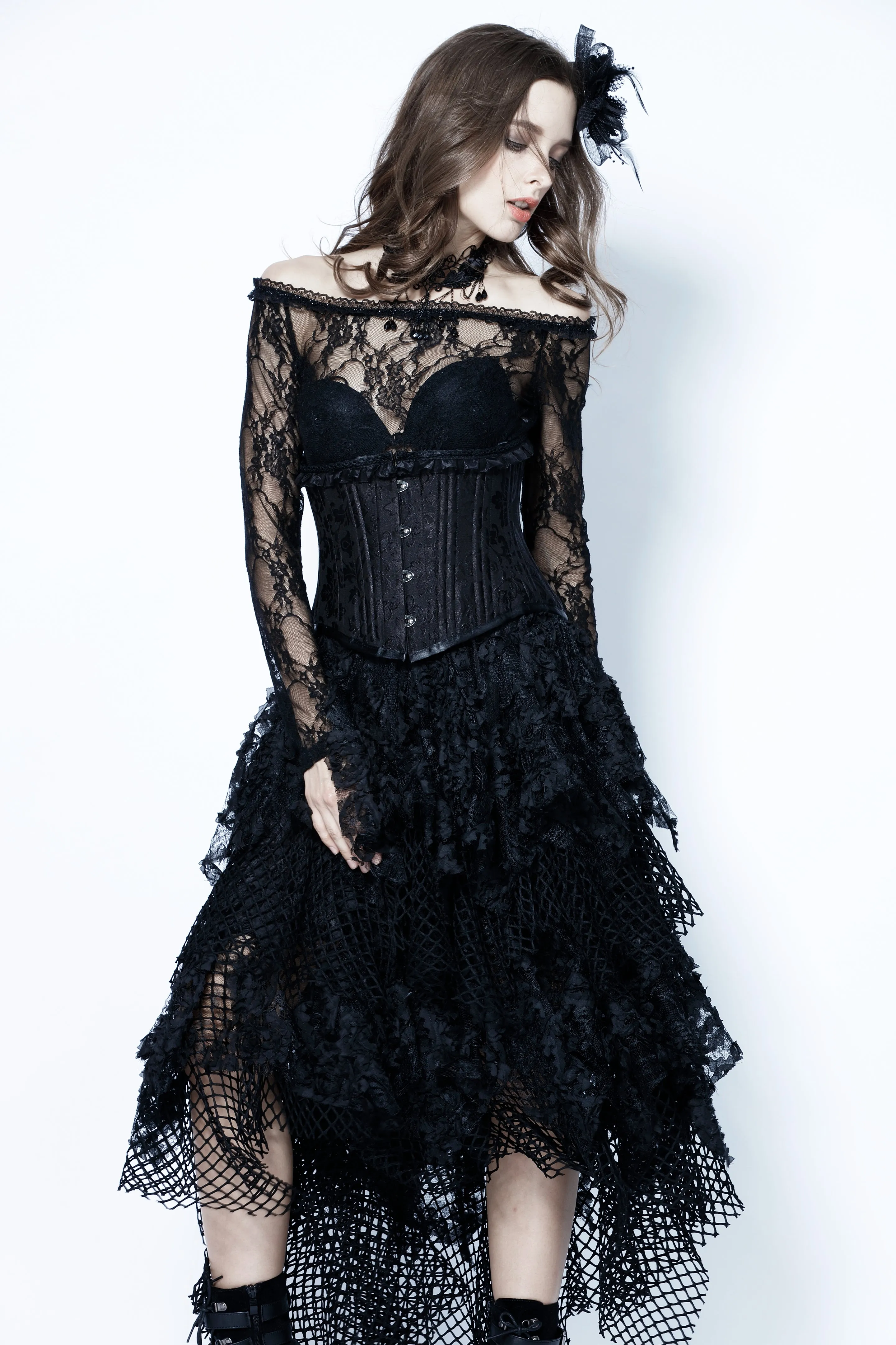 Halloween costumes Punk messy mesh and lace skirt KW106