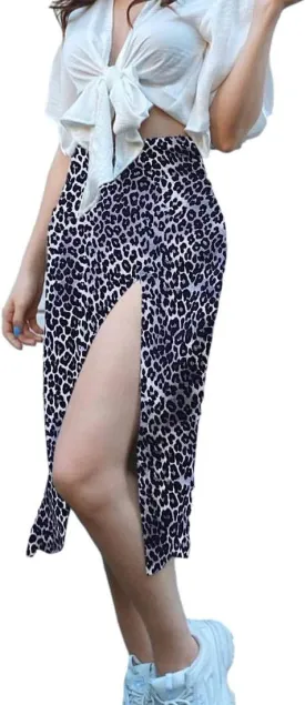 HIGO FASHION Women's Leopard Maxi Skirt,High Waist Stretch
