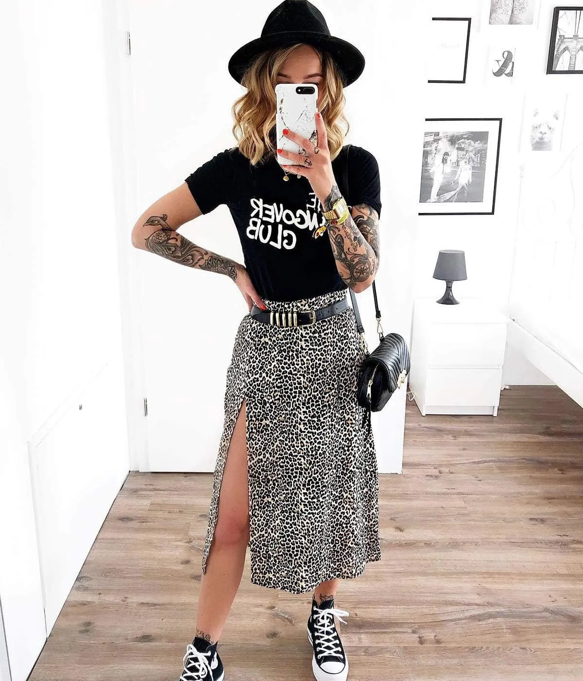 HIGO FASHION Women's Leopard Maxi Skirt,High Waist Stretch