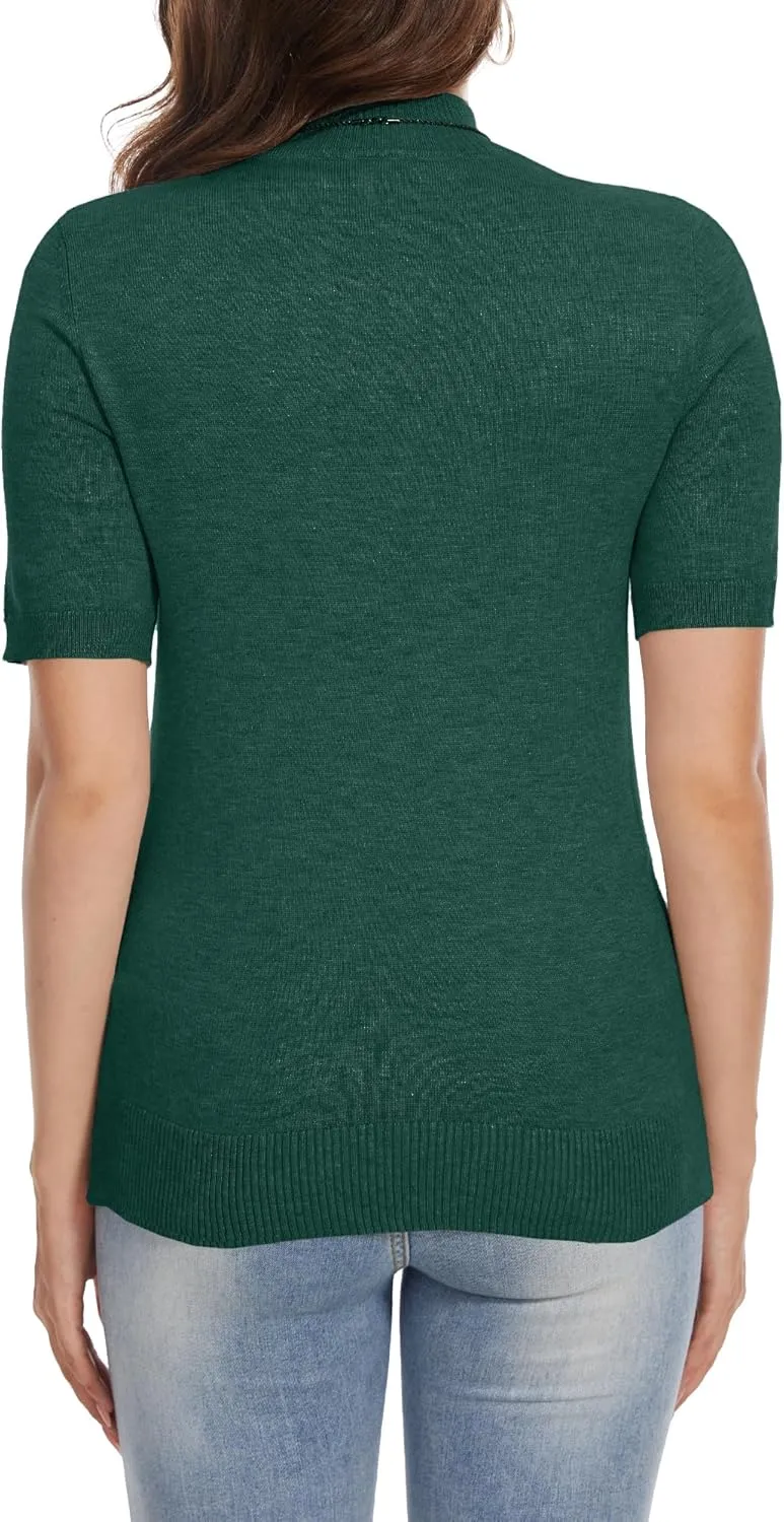 INKOFF Women's Short Sleeve Mock Neck Sweater Top Turtleneck Dressy Pullover Knit Shirt