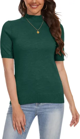 INKOFF Women's Short Sleeve Mock Neck Sweater Top Turtleneck Dressy Pullover Knit Shirt