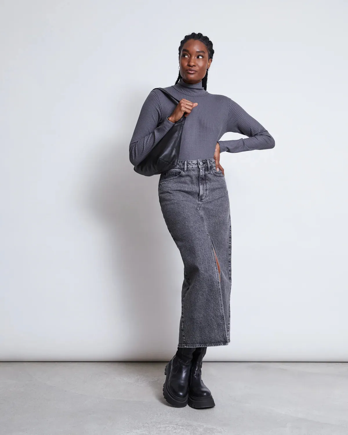 JAN 'N JUNE Mio longsleeve rib mid grey women