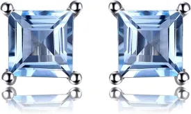 JewelryPalace Square 0.8ct Genuine Garnet Peridot Amethyst Citrine Topaz Created Ruby Sapphire Simulated Emerald Gemstone Stud Earrings Women, 14k Gold Plated 925 Sterling Silver Earring Jewelry Set