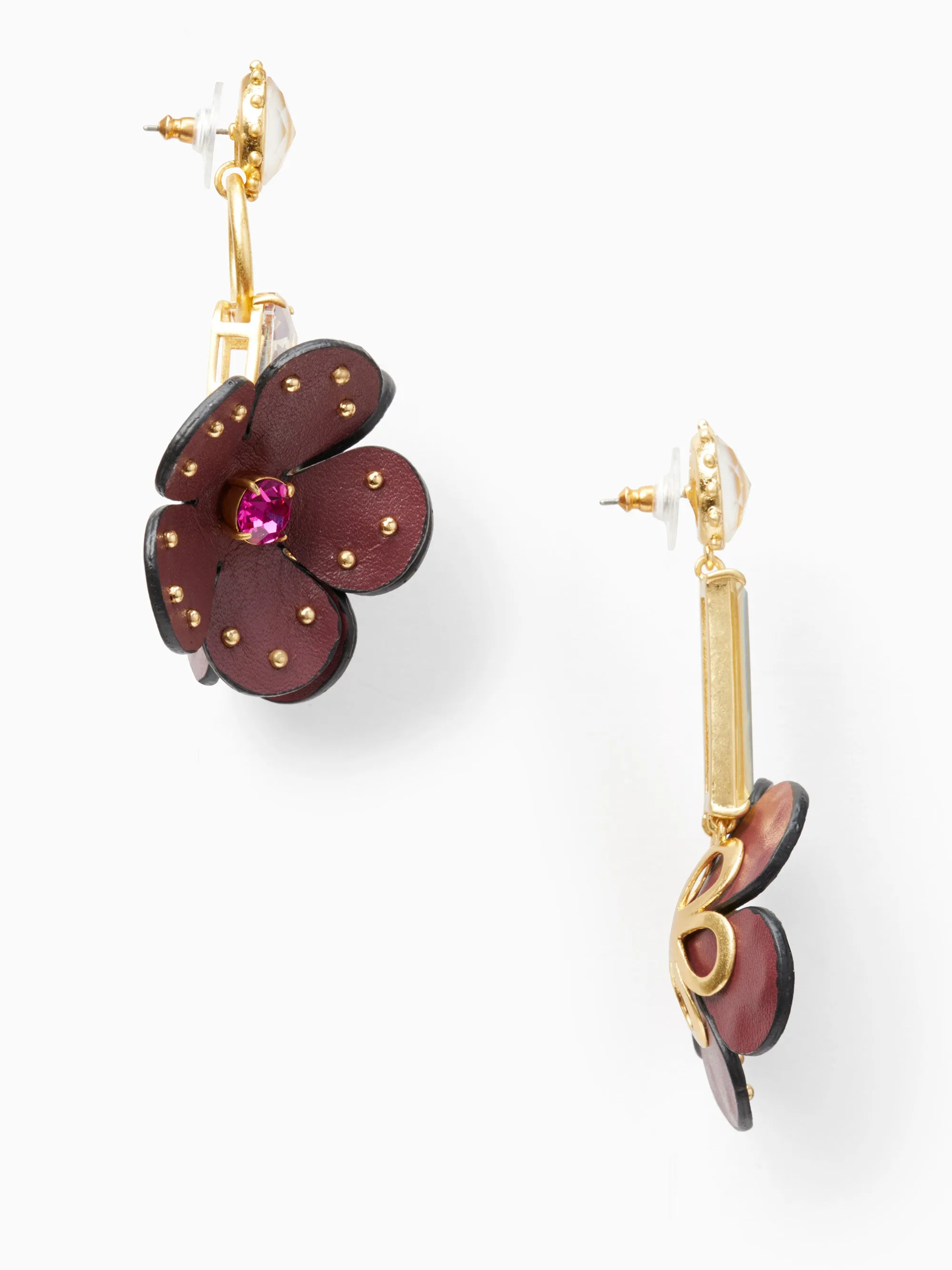 kate spade new york blooming bling leather asymmetrical earrings brown pink