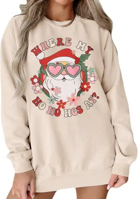KEKEMI Women Christmas Sweatshirt Crewneck Gingerbread Shirt Long Sleeve Xmas Tree Coffee Pullover Oversized Holiday Tops