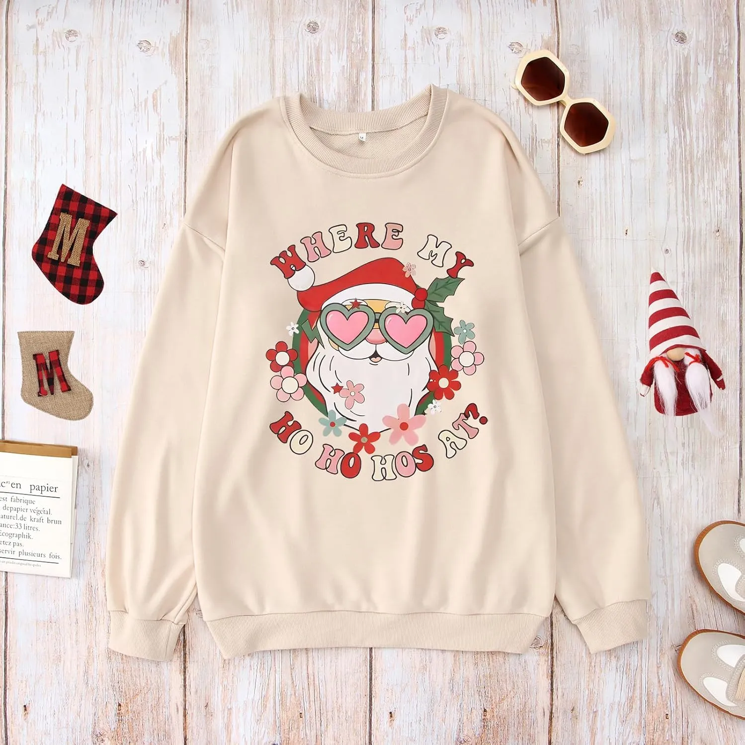 KEKEMI Women Christmas Sweatshirt Crewneck Gingerbread Shirt Long Sleeve Xmas Tree Coffee Pullover Oversized Holiday Tops