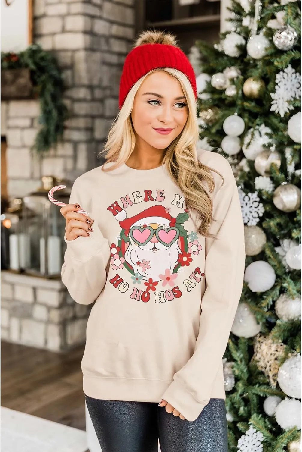 KEKEMI Women Christmas Sweatshirt Crewneck Gingerbread Shirt Long Sleeve Xmas Tree Coffee Pullover Oversized Holiday Tops