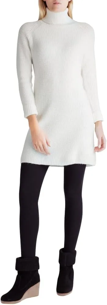 kensie Women's Soft Fuzzy Waffle Knit Turtleneck Sweater Dress