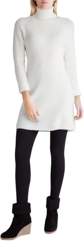 kensie Women's Soft Fuzzy Waffle Knit Turtleneck Sweater Dress