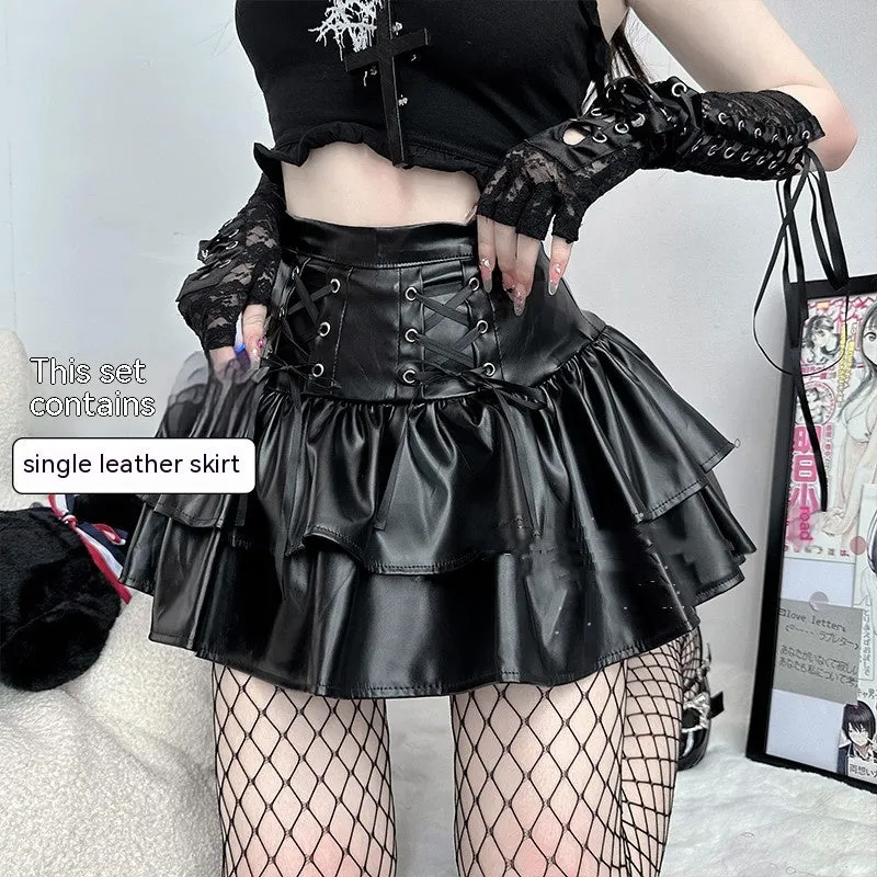 Lacquer Leather Short Skirt Set