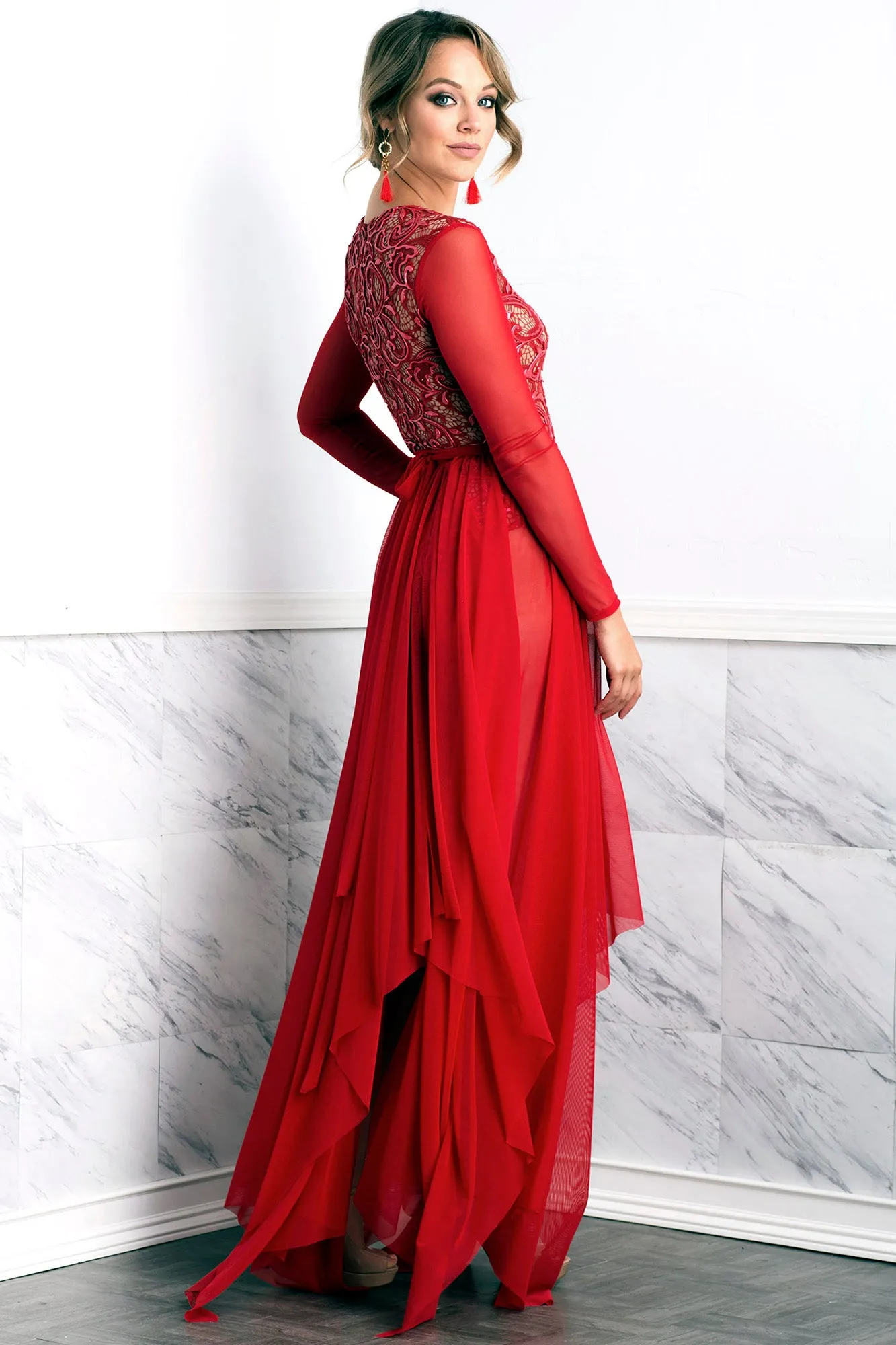 Leila Mesh Red Long Skirt