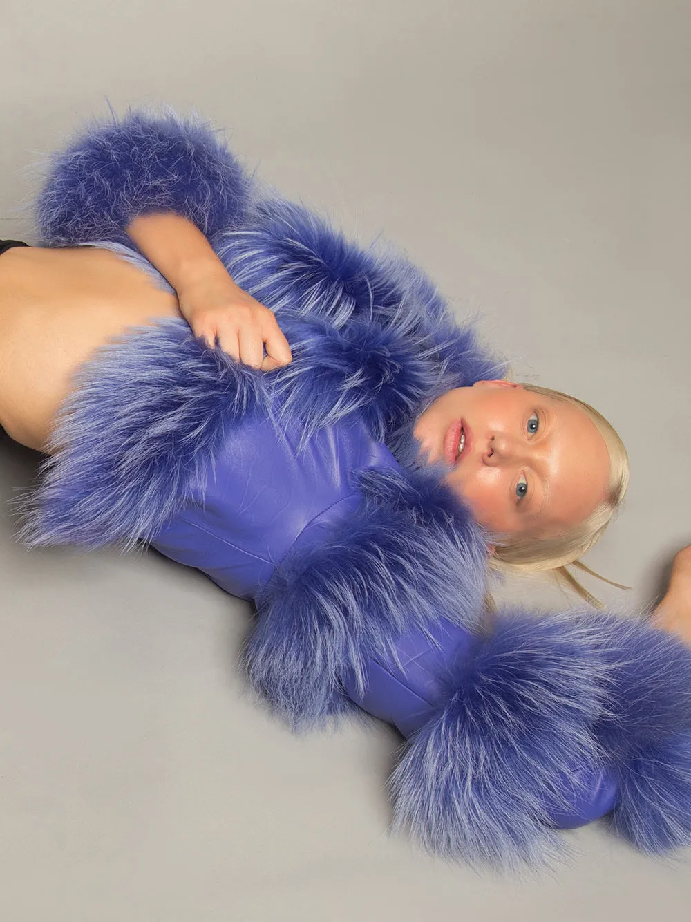 LITALY Fur Trim Leather Jacket in Purple