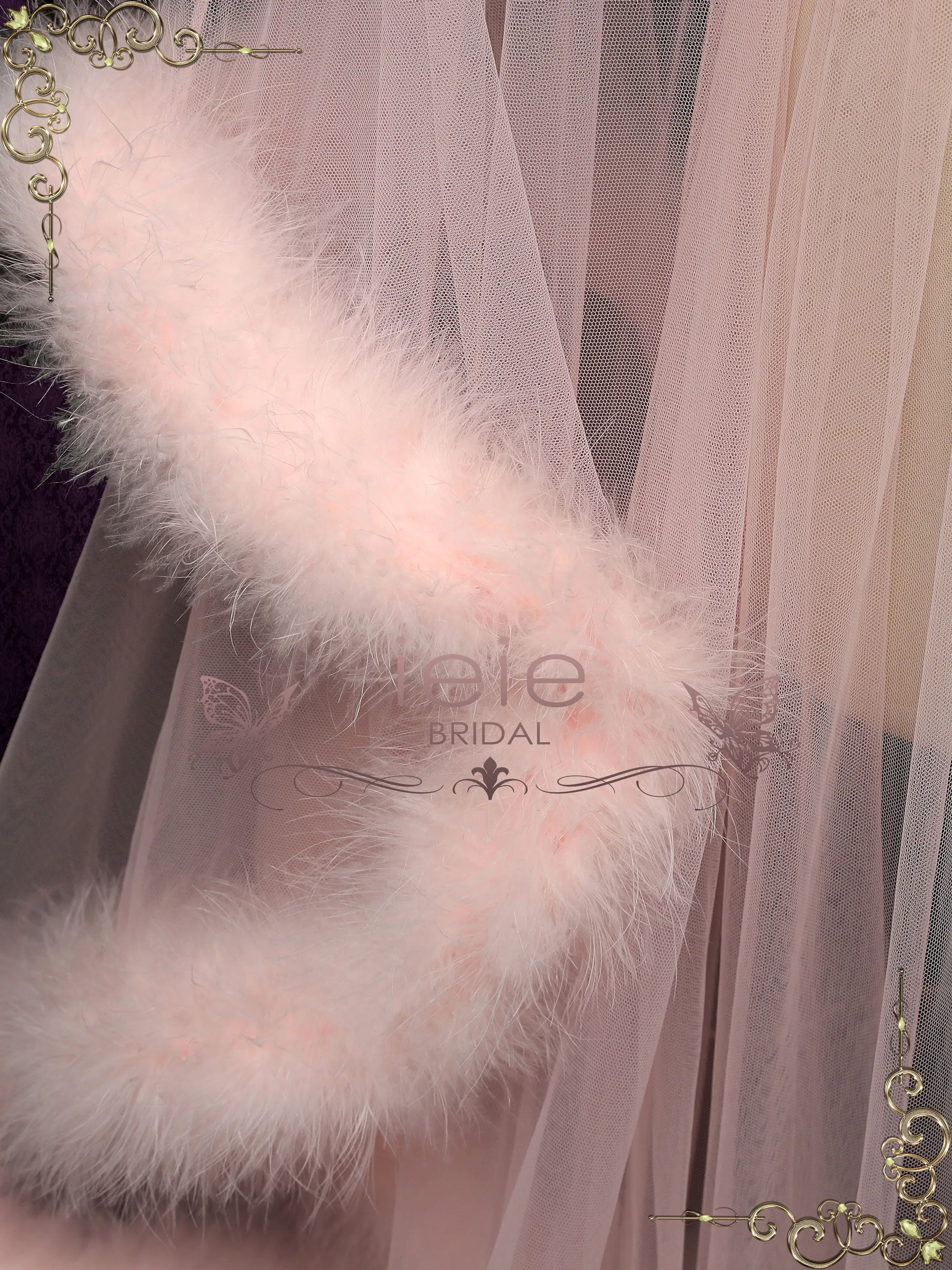 Long Blush Honeymoon Wedding Marabou Fur Edge Boudoir Robe GiGi