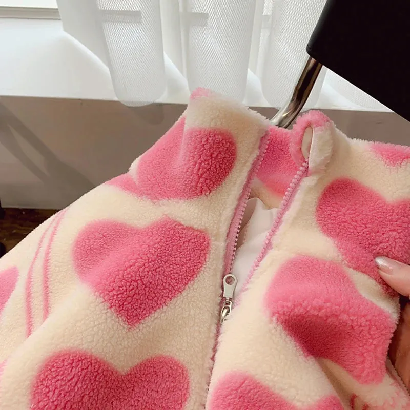 Love Heart Girls Pink Zip Up Fleece