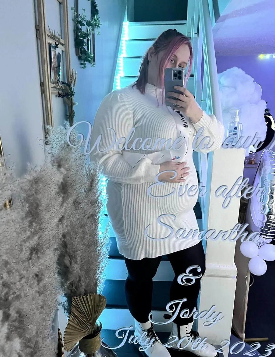 Lueluoye Maternity Sweater Dress for Pregnant Women Turtleneck Puff Sleeve Knit Slim Fit Bodycon Mini Dress