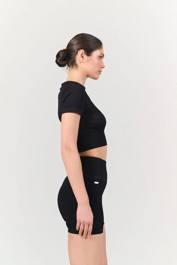 LUNA SCULPT rib shortsleeve - Black