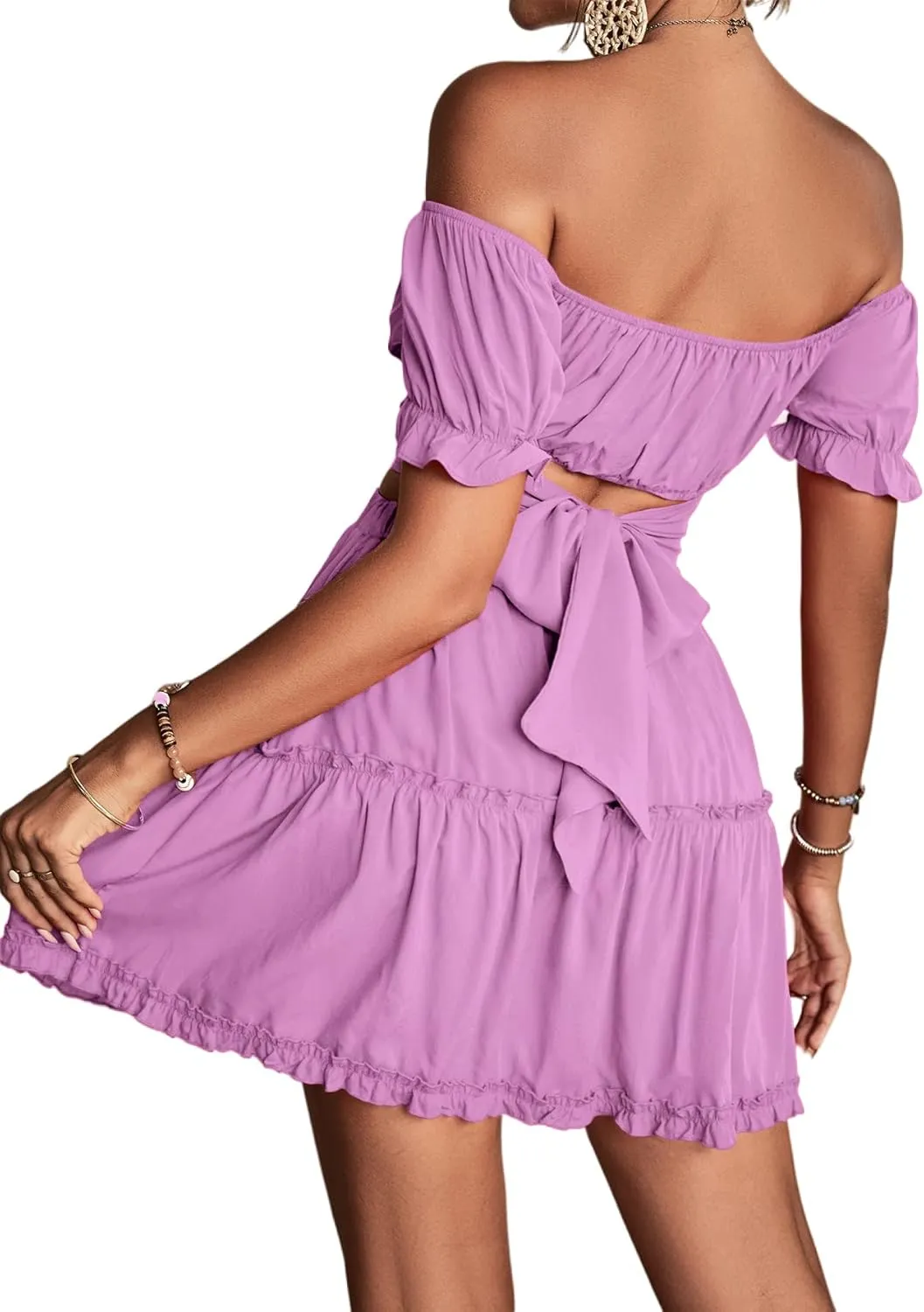 LYANER Women's 2 Piece Outfits Floral Off Shoulder Tie Up Crop Top and Mini Skirt Set