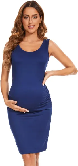 Maternity Dresses for Daily, Baby Shower Photography, Short Sleeve Sleeveless Tank Dresses, Side Ruching