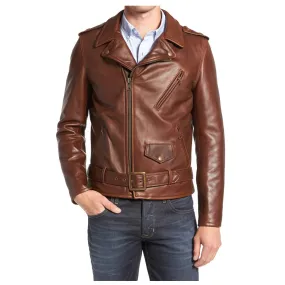Men Slim Fit Biker Leather Jacket