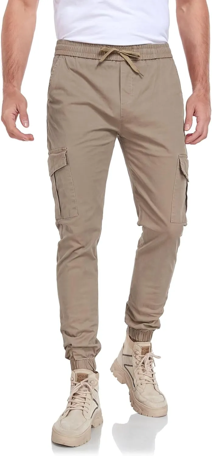 Mens Cargo Pants Hiking Pants Men Elastic Waist Outdoor Casual Water Resistant Joggers Pants with Pockets