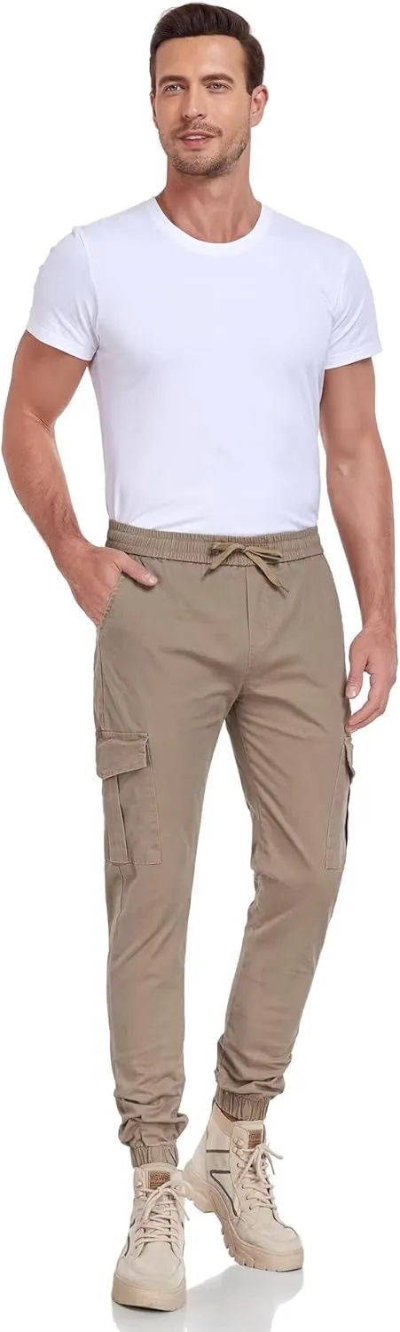 Mens Cargo Pants Hiking Pants Men Elastic Waist Outdoor Casual Water Resistant Joggers Pants with Pockets