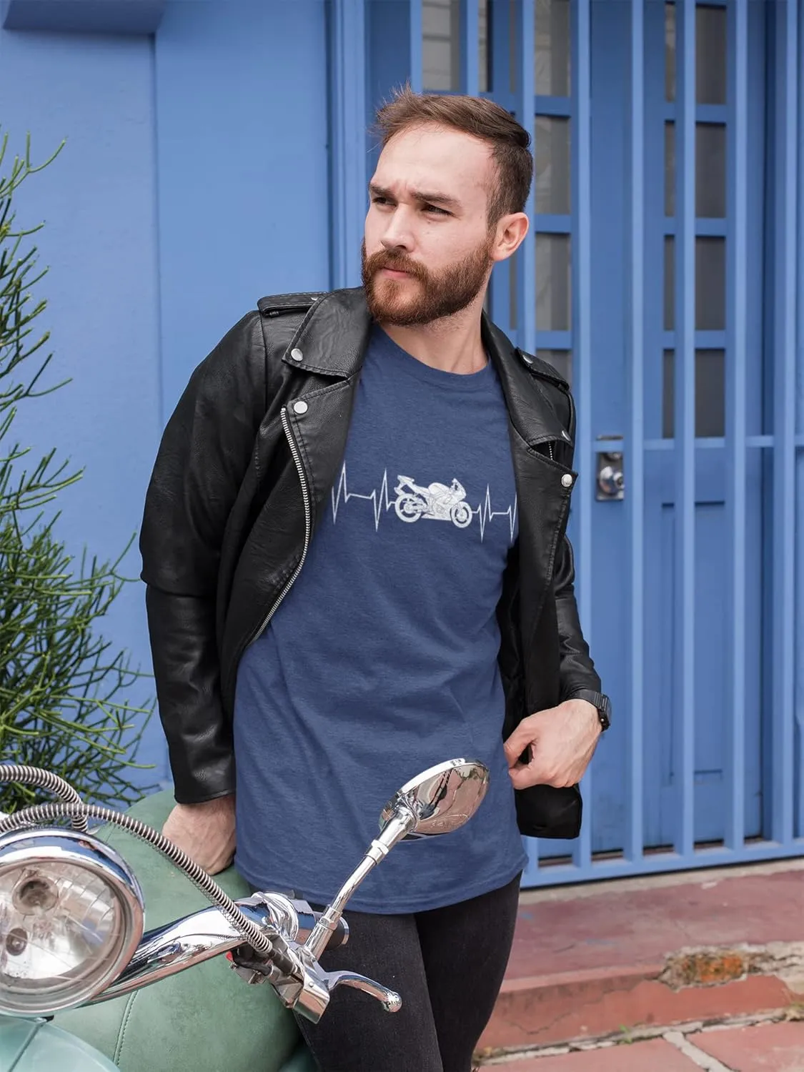 Men's Graphic T-Shirt Motorcycle Heartbeat Eco-Friendly Limited Edition Short Sleeve Tee-Shirt Vintage Birthday