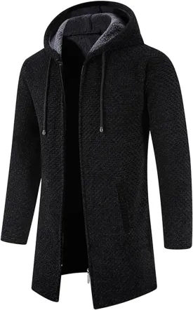 Mens Long Hooded Cardigan 2023 Winter Warm Sweater Coat Lightweight Knit Jacker Full Zip Up Drape Cape Overcoat with Pockets