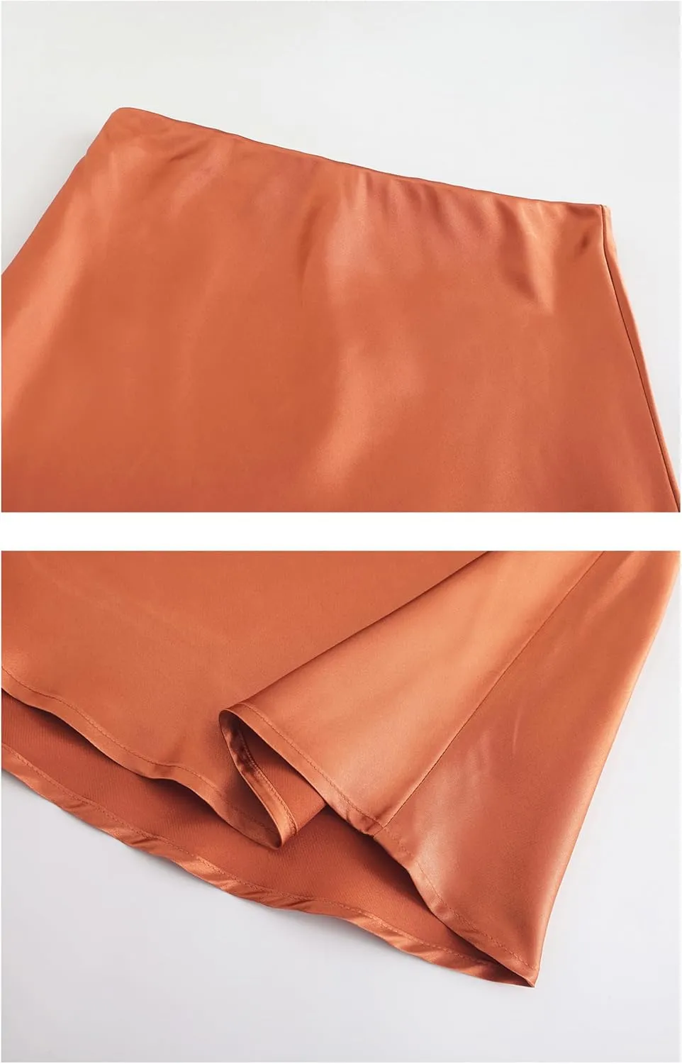 Mist Azur Women Silky Satin Side Split Skirt High Waist Elastic Elegant A Line Midi Skirts for Women