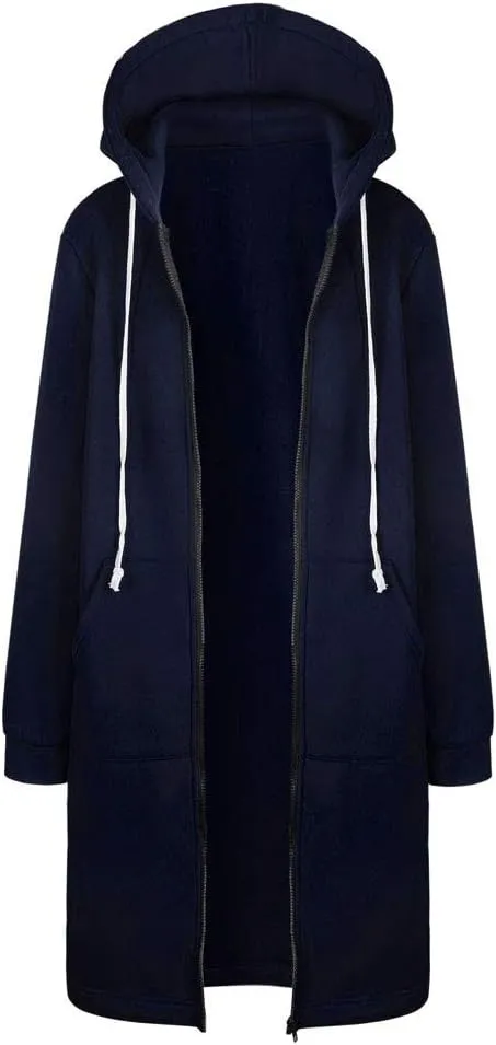 Muyise Women's Casual Zip Up Long Hoodies Tunic Sweatshirt Winter Warm Long Sleeve Hooded Outerwear Jacket Coat with Pockets