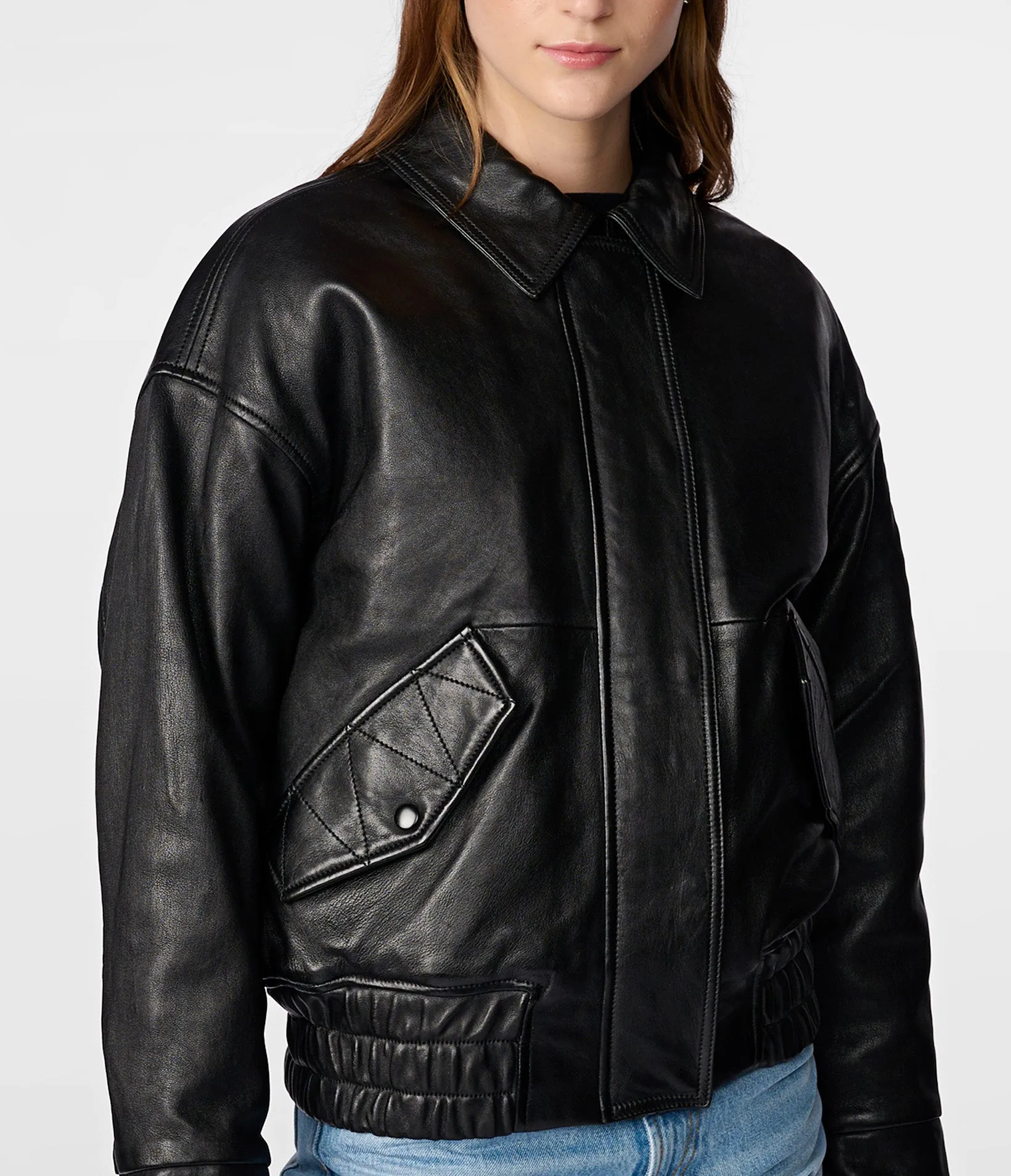 Mya Leather Aviator Jacket