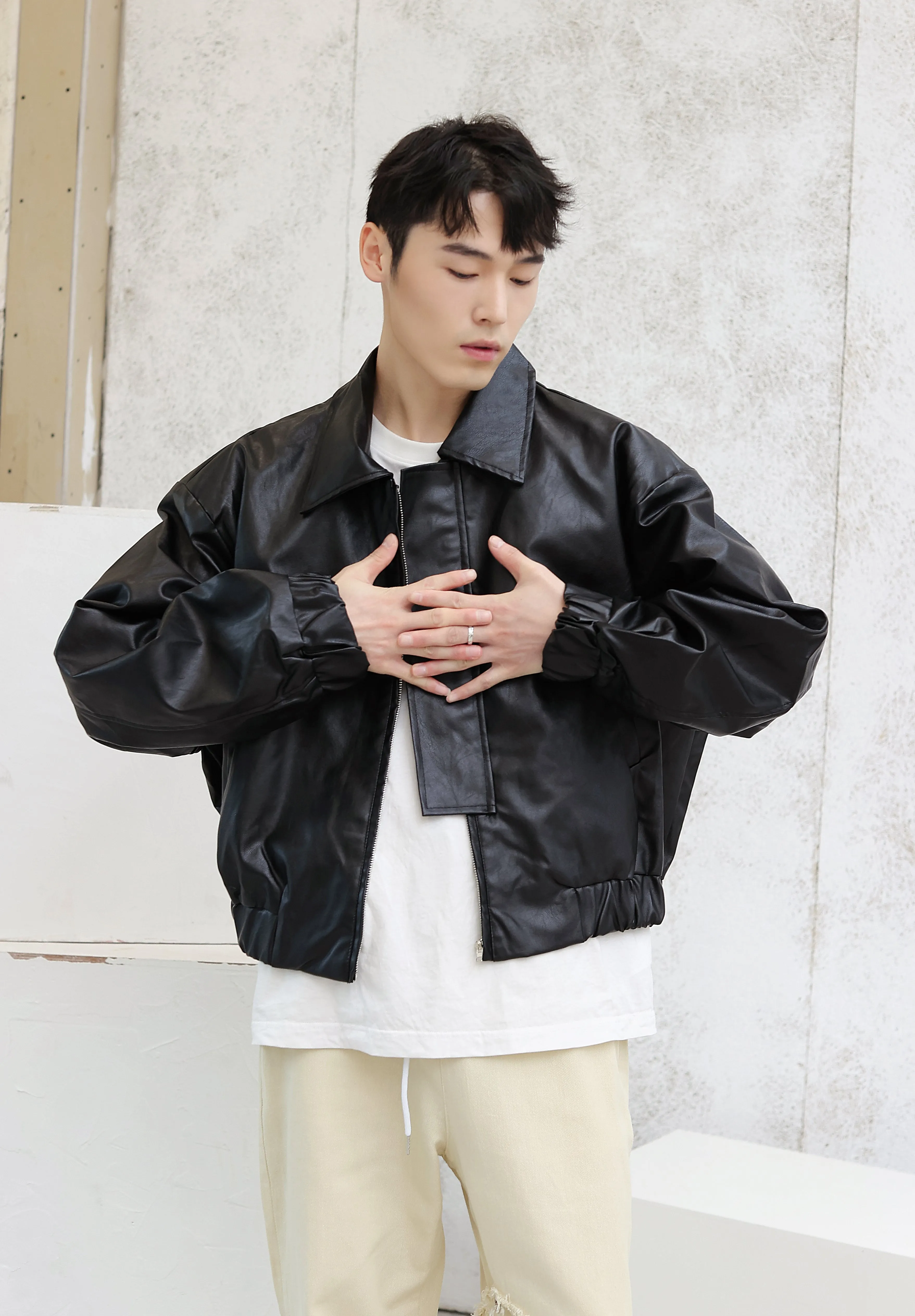 Oversized Faux Leather Flight Bomber Jacket