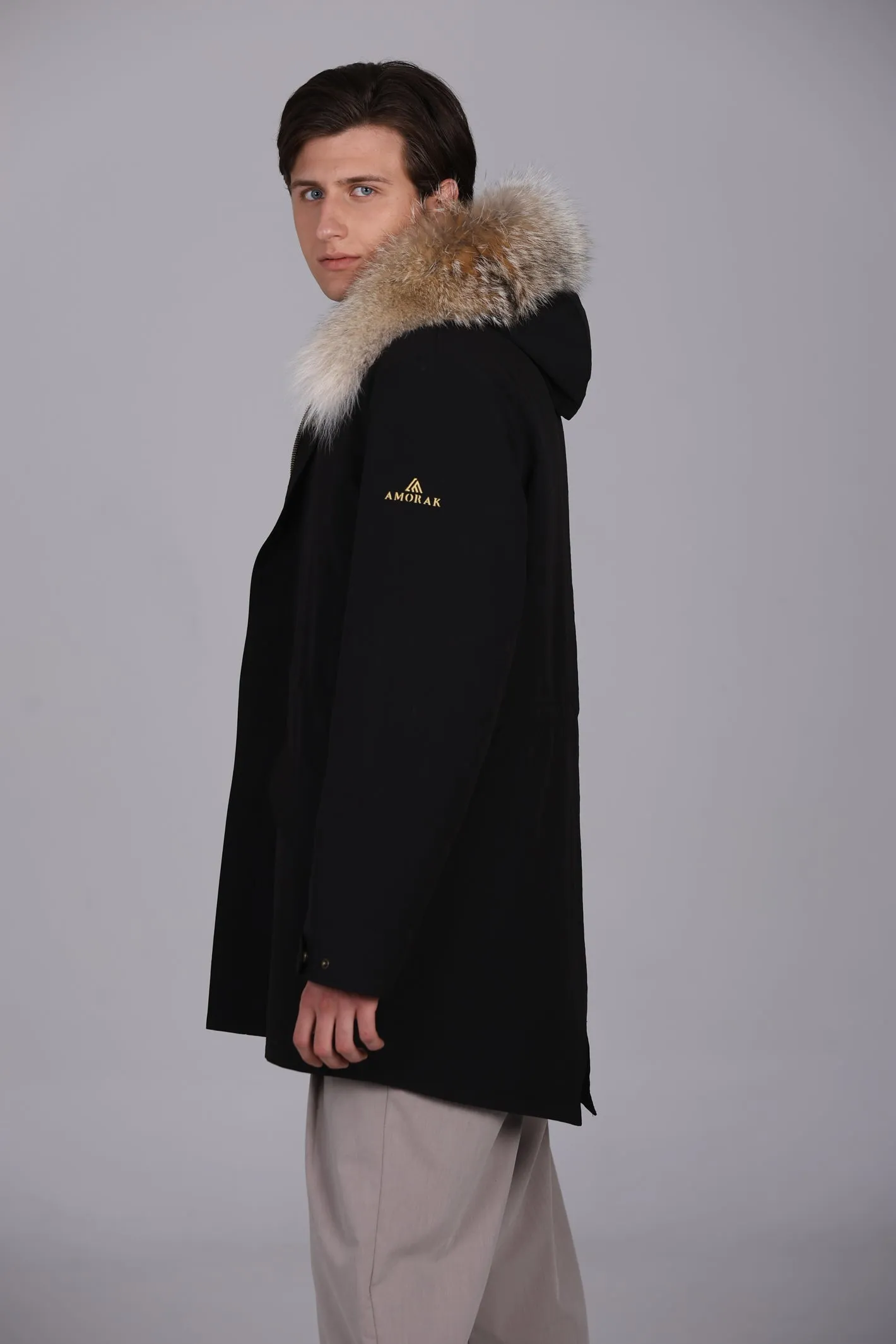 Parka Lungo in misto cotone impermeabile Coyote e shearling