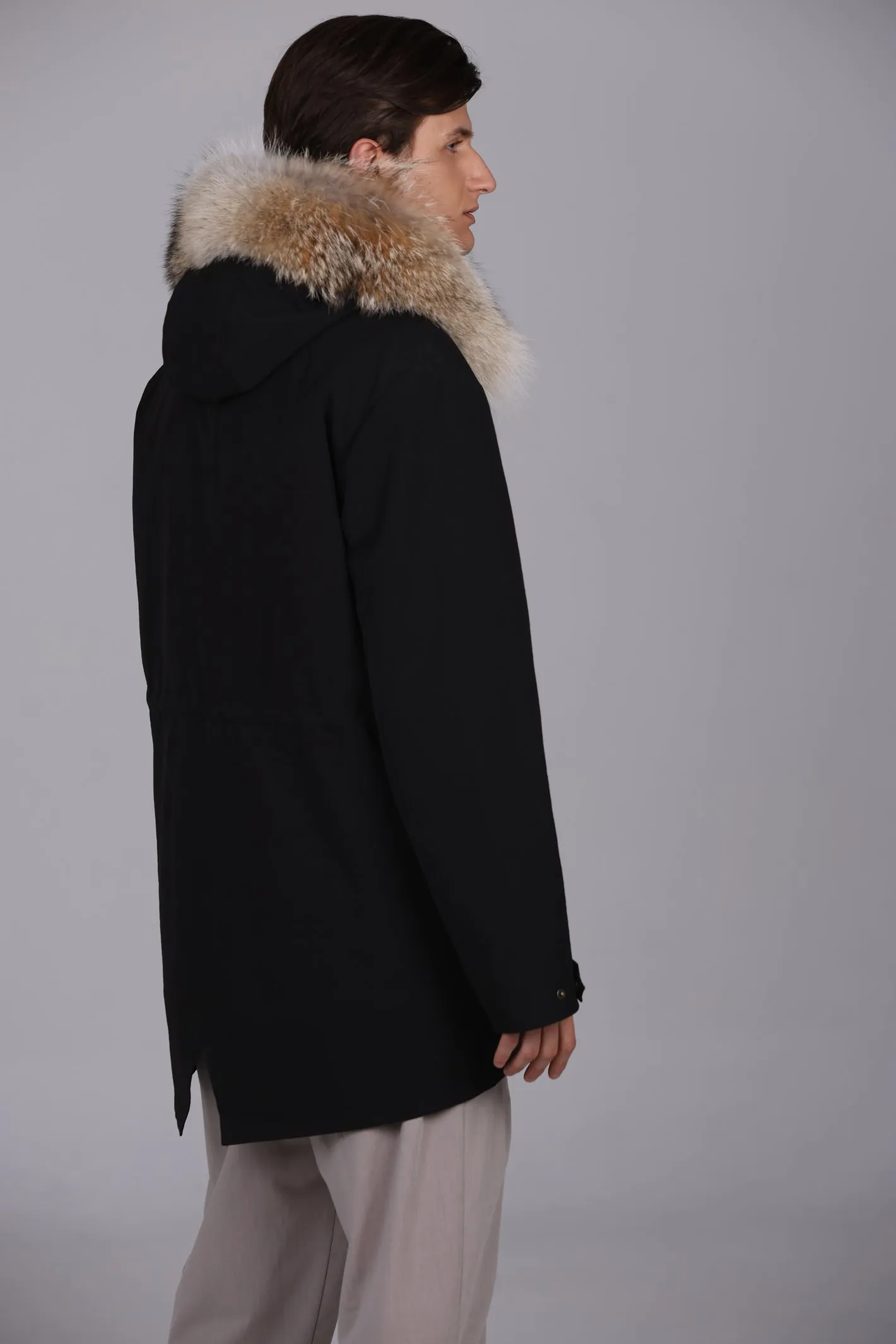 Parka Lungo in misto cotone impermeabile Coyote e shearling