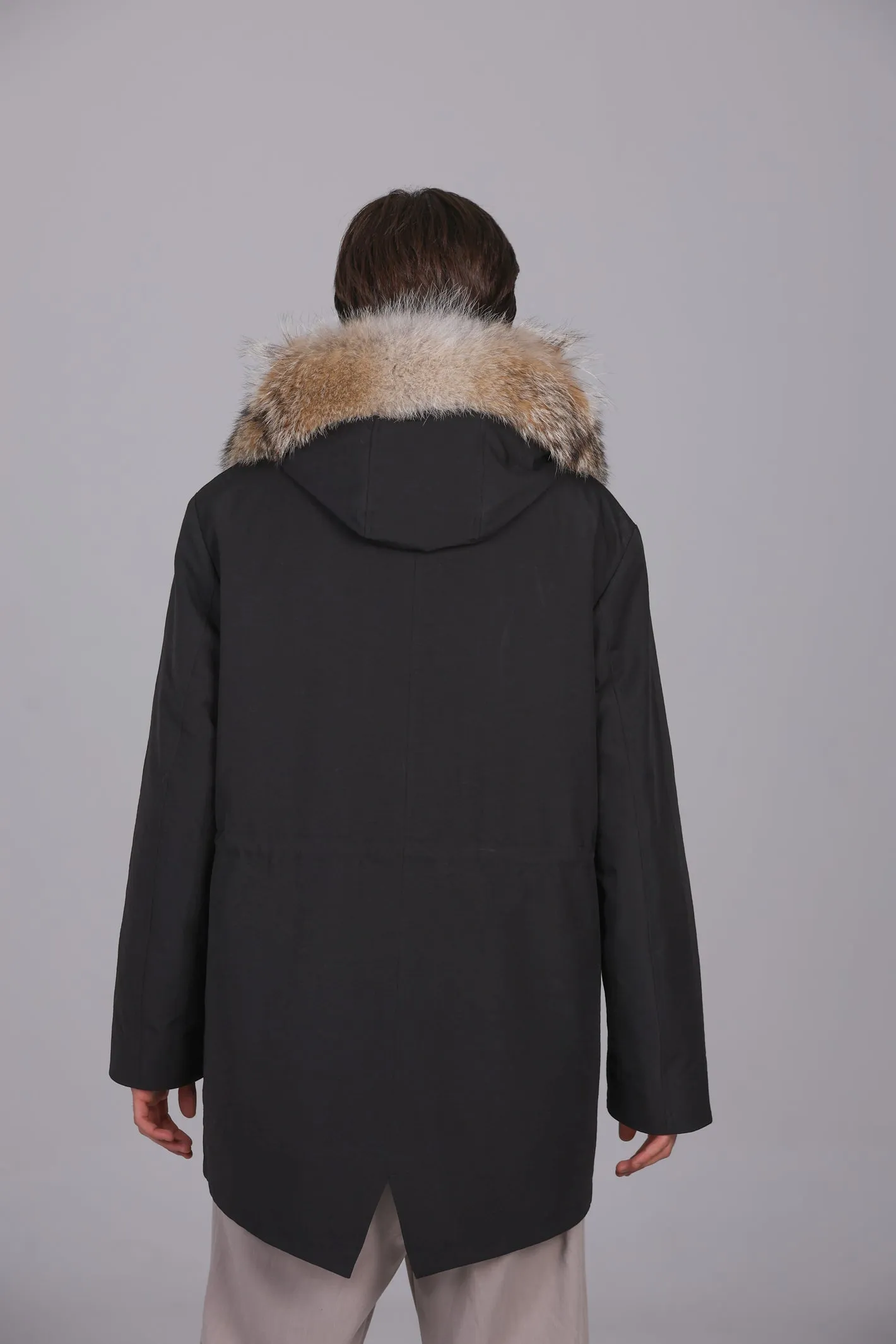 Parka Lungo in misto cotone impermeabile Coyote e shearling