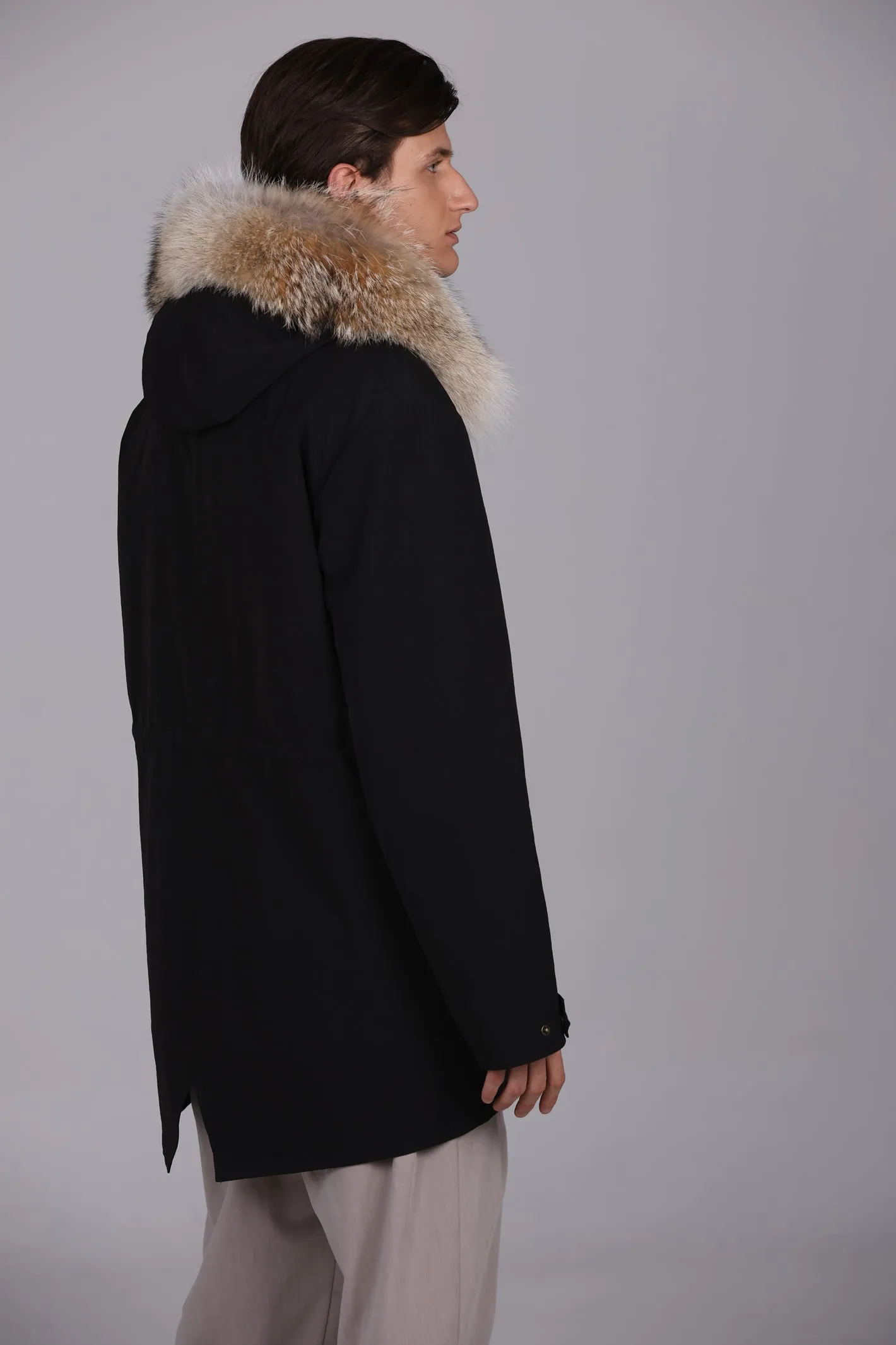 Parka Lungo in misto cotone impermeabile Coyote e shearling