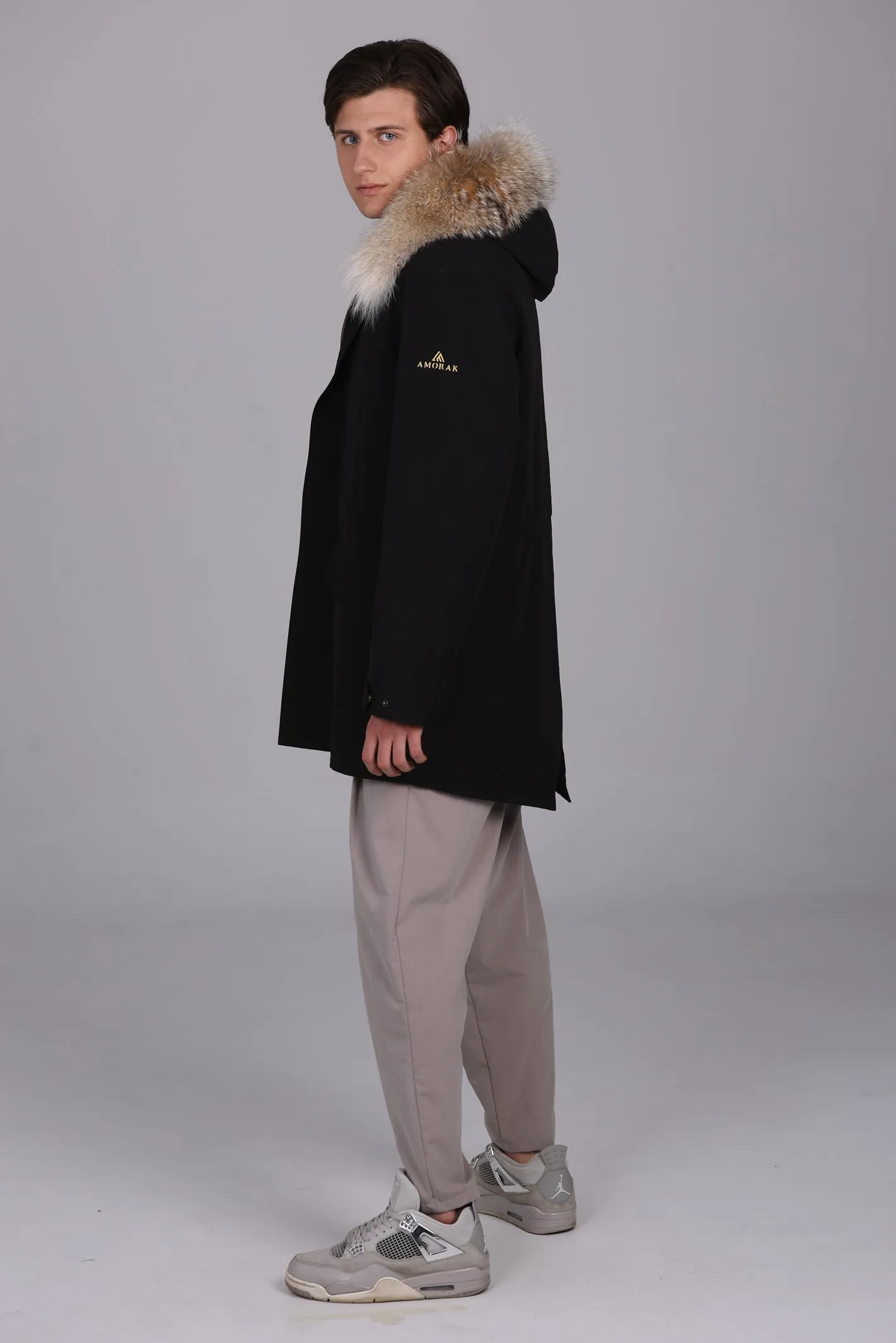 Parka Lungo in misto cotone impermeabile Coyote e shearling
