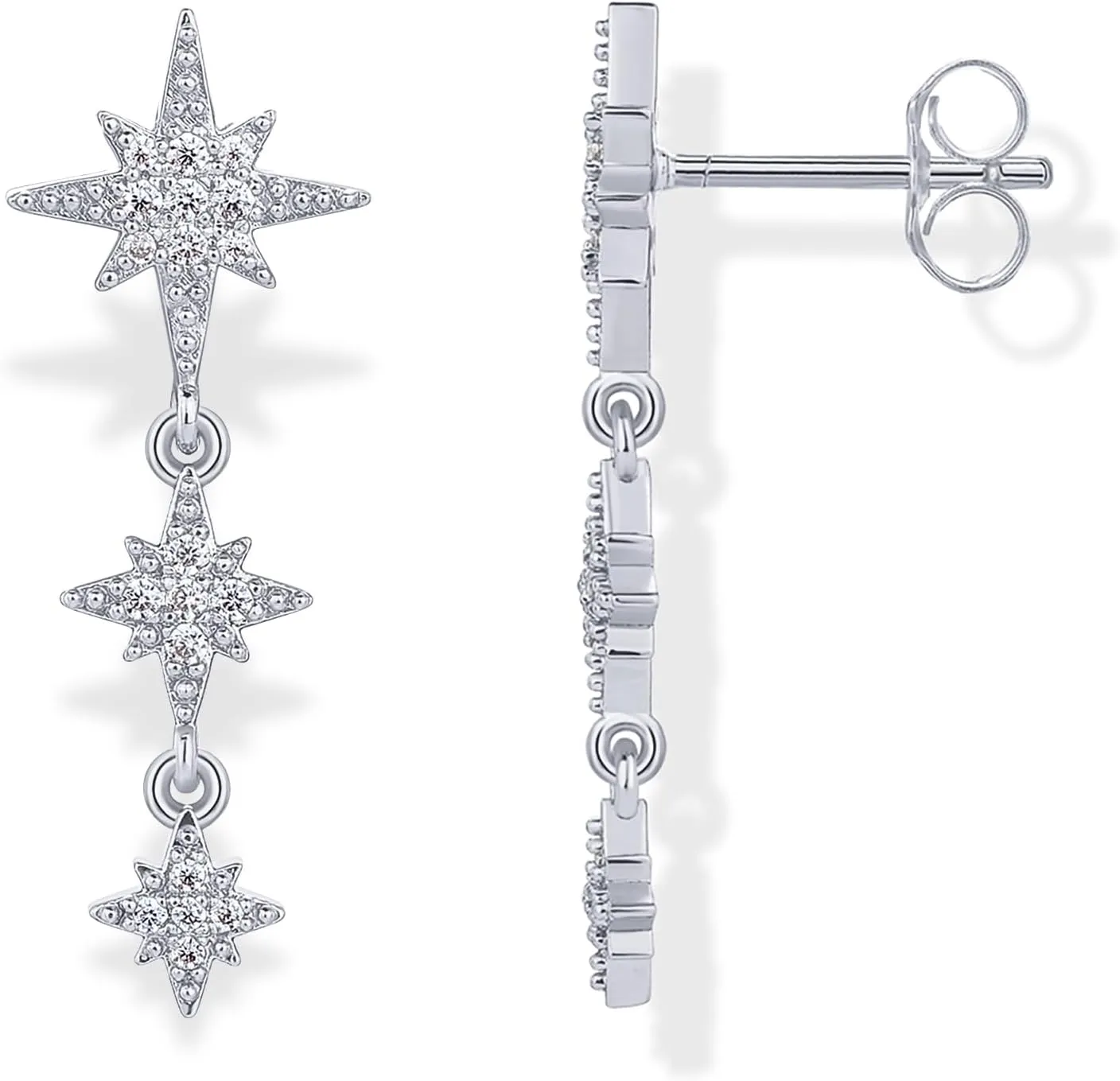 PAVOI 14K Gold Plated Sterling Silver Posts Cubic Zirconia North Star Drop Dangle Earrings for Women | Celestial Gold Statement Earrings
