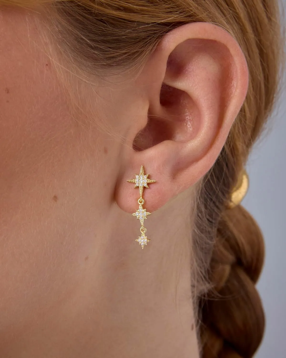 PAVOI 14K Gold Plated Sterling Silver Posts Cubic Zirconia North Star Drop Dangle Earrings for Women | Celestial Gold Statement Earrings