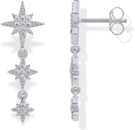 PAVOI 14K Gold Plated Sterling Silver Posts Cubic Zirconia North Star Drop Dangle Earrings for Women | Celestial Gold Statement Earrings