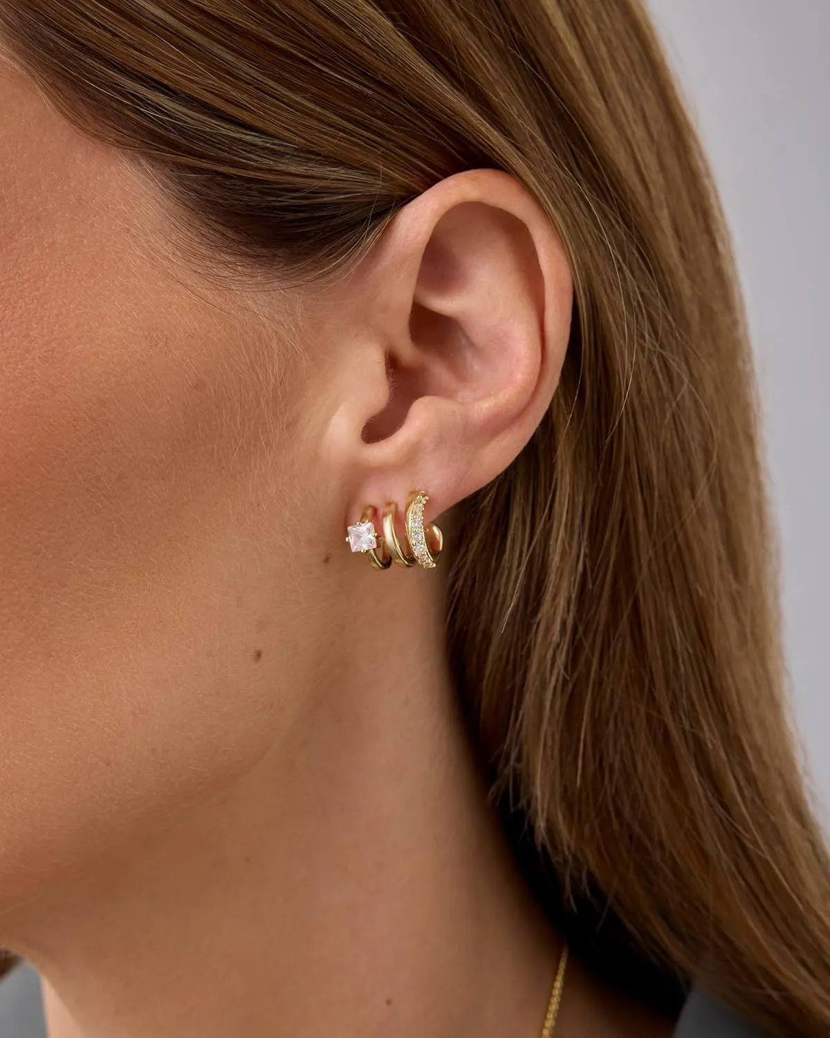 PAVOI 14K Gold Plated Sterling Silver Posts Cubic Zirconia Segment Triple Hoop Earrings for Women | Statement Triple Hoop Stud Earrings