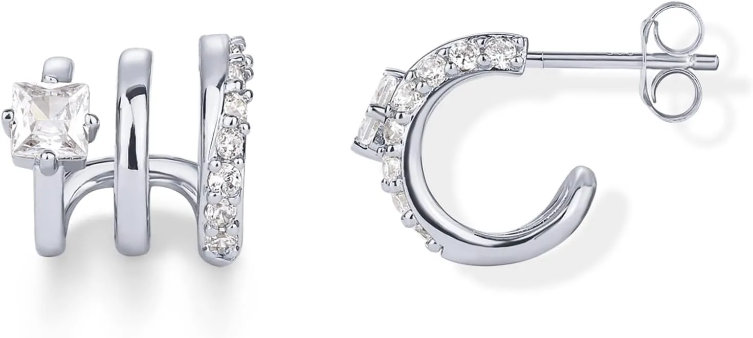 PAVOI 14K Gold Plated Sterling Silver Posts Cubic Zirconia Segment Triple Hoop Earrings for Women | Statement Triple Hoop Stud Earrings