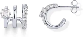 PAVOI 14K Gold Plated Sterling Silver Posts Cubic Zirconia Segment Triple Hoop Earrings for Women | Statement Triple Hoop Stud Earrings