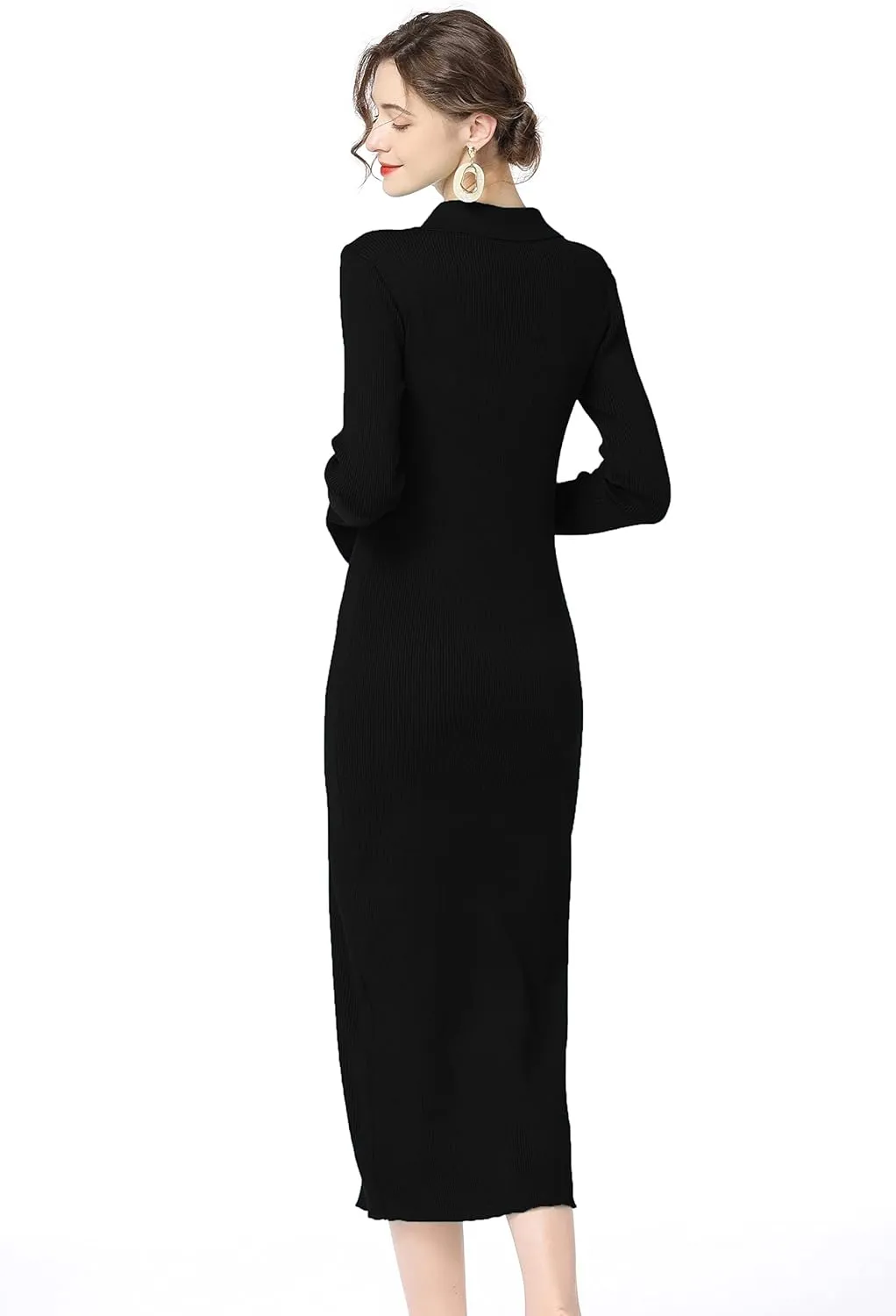 RanRui Women Long Sleeve Knit Dress Stripe Botton Down Knitted Dress Cardigan Sweater Dresses Ribbed Knit Bodycon Maxi Dress