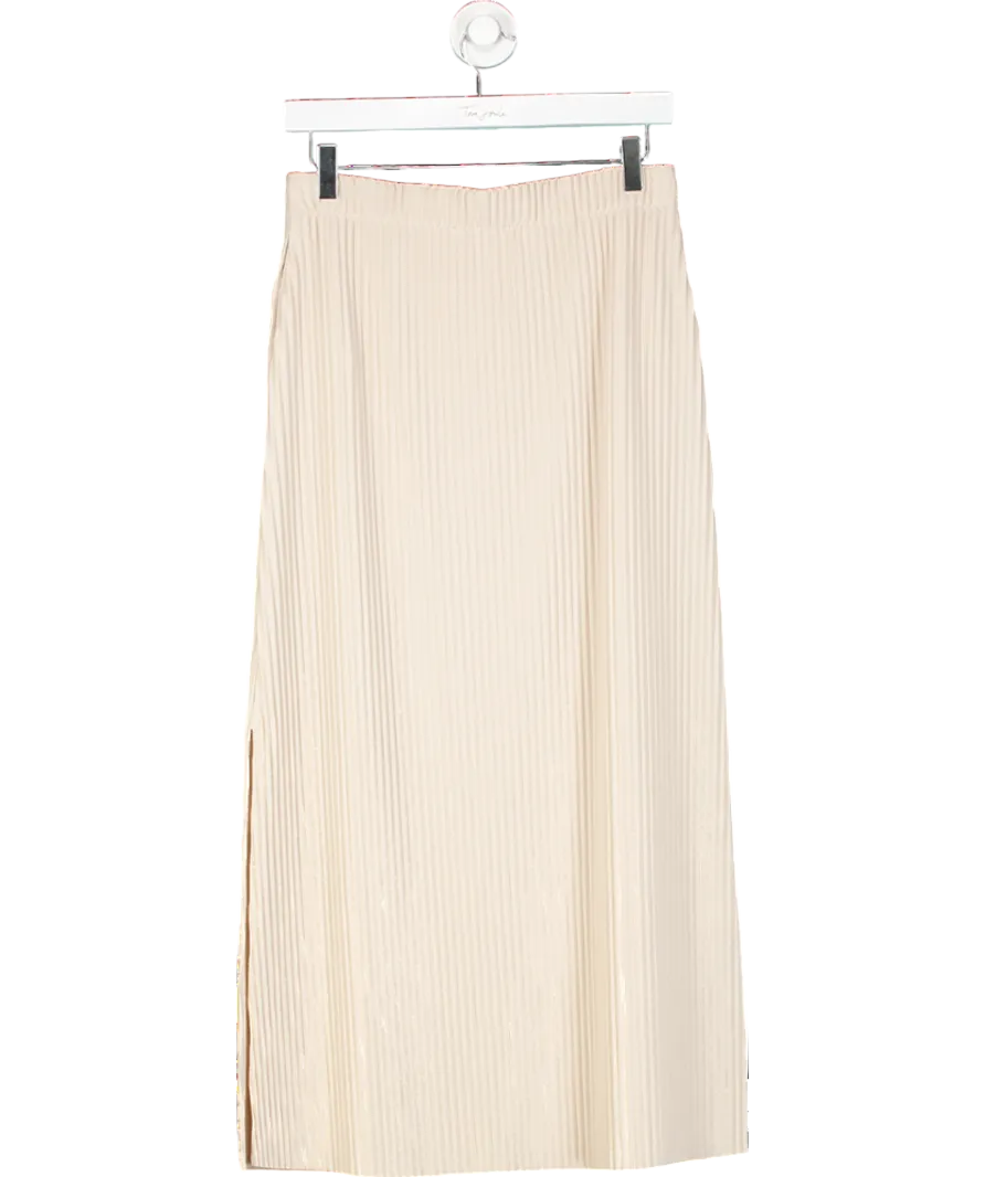 REISS Cream Pippa Pleated Jersey Midi Skirt In Stone UK 10