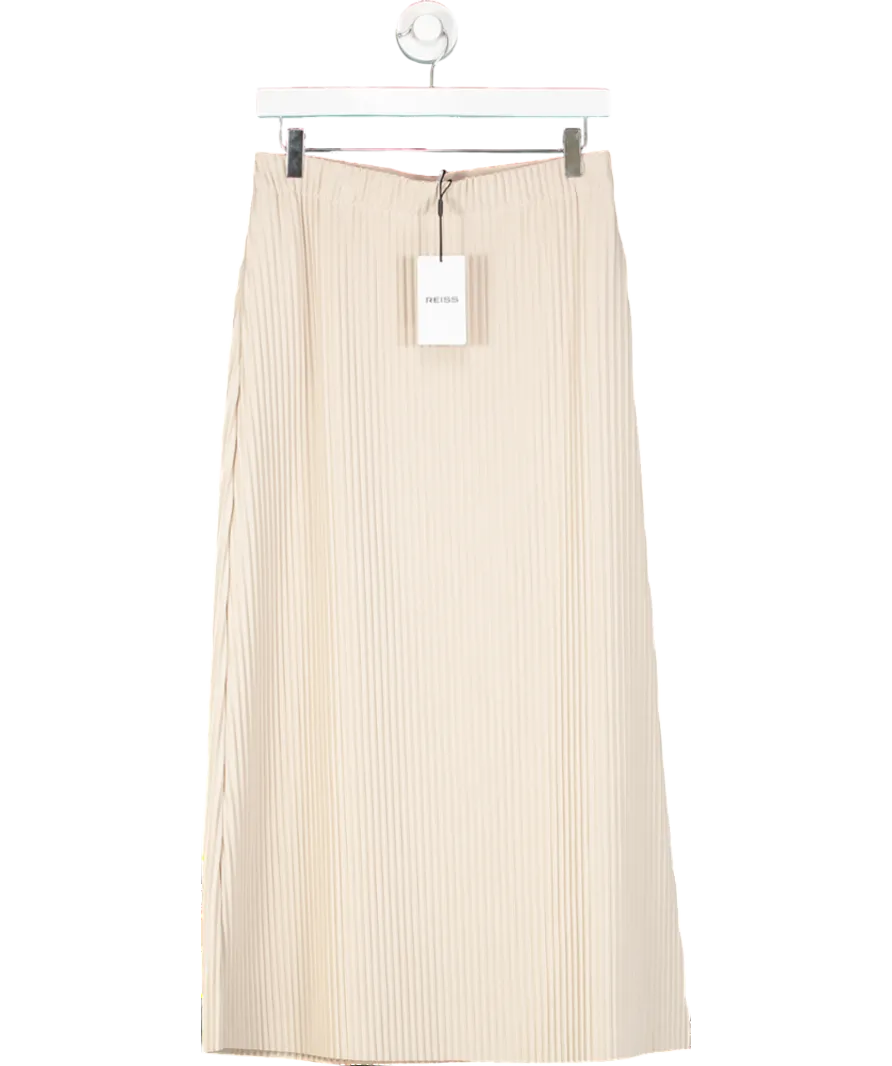 REISS Cream Pippa Pleated Jersey Midi Skirt In Stone UK 10