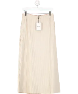 REISS Cream Pippa Pleated Jersey Midi Skirt In Stone UK 10