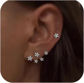 S925 Sterling Silver White CZ Star Jacket Earrings to Women, 14K Gold Plated Shiny Bling Cz Stars Cluster Stud Earrings Delicate Red CZ Stars Ear Crawlers Earring Christmas Jewelry Gift Graduation Gift