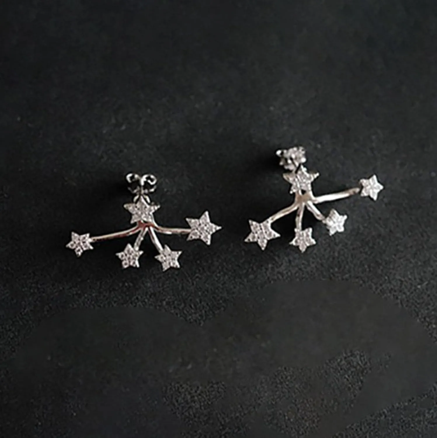 S925 Sterling Silver White CZ Star Jacket Earrings to Women, 14K Gold Plated Shiny Bling Cz Stars Cluster Stud Earrings Delicate Red CZ Stars Ear Crawlers Earring Christmas Jewelry Gift Graduation Gift