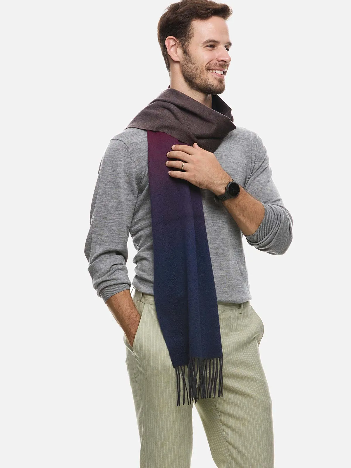 Sapphire Burgundy Gray Ombre Mens Cashmere Scarf