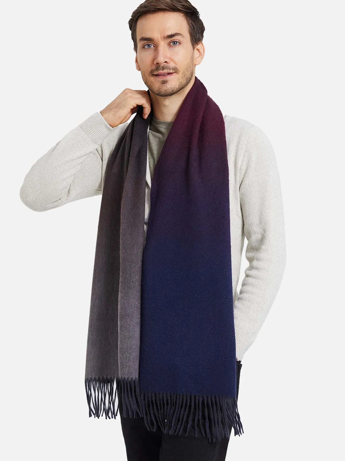 Sapphire Burgundy Gray Ombre Mens Cashmere Scarf